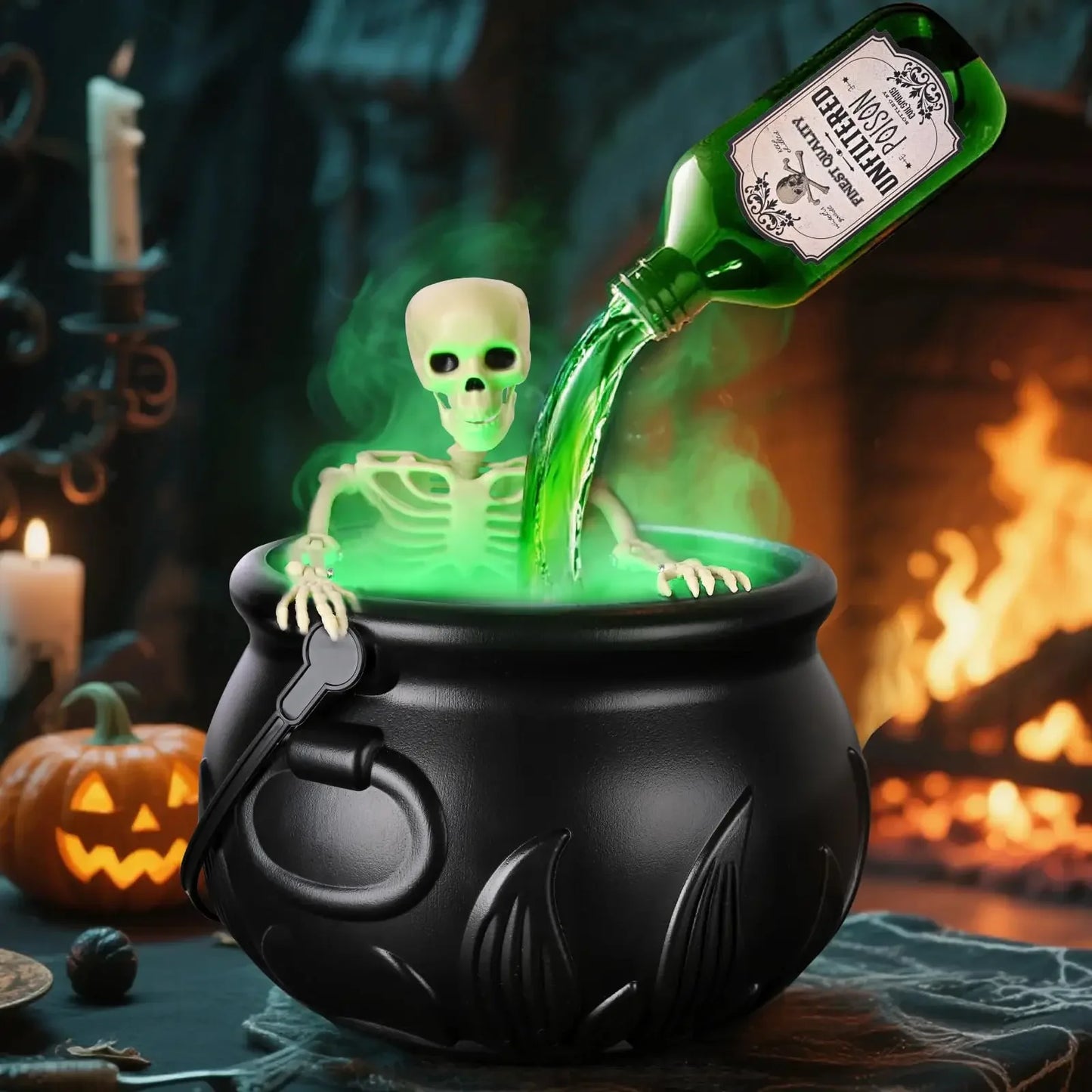 LED Fog Witch Cauldron with Floating Bottles – Spooky Halloween Party Decor