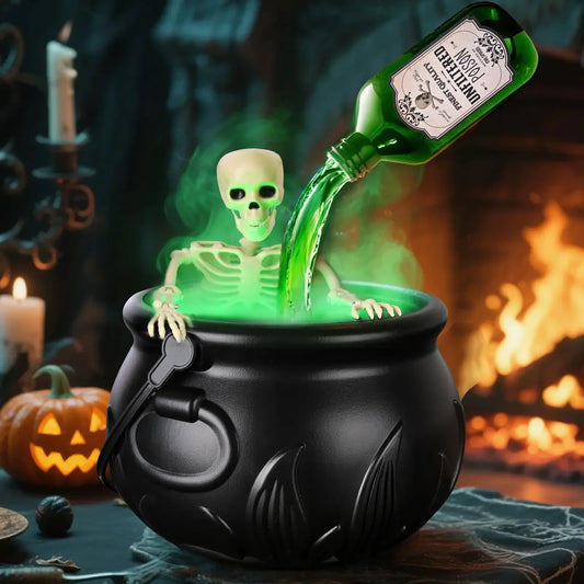 LED Fog Witch Cauldron with Floating Bottles – Spooky Halloween Party Decor