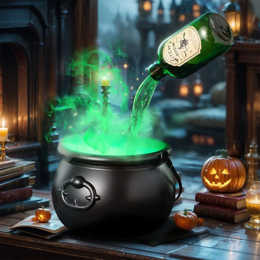 LED Fog Witch Cauldron with Floating Bottles – Spooky Halloween Party Decor