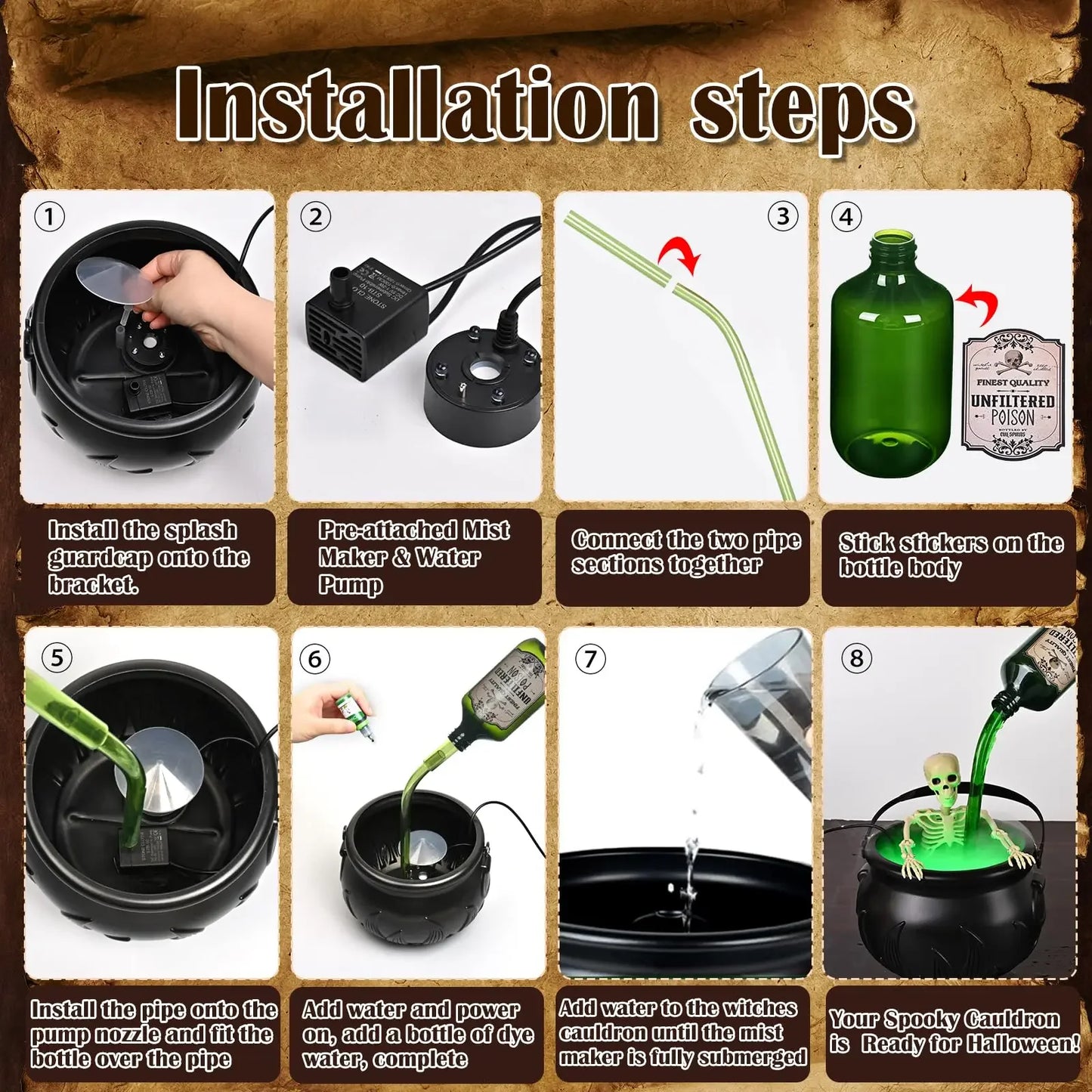 LED Fog Witch Cauldron with Floating Bottles – Spooky Halloween Party Decor